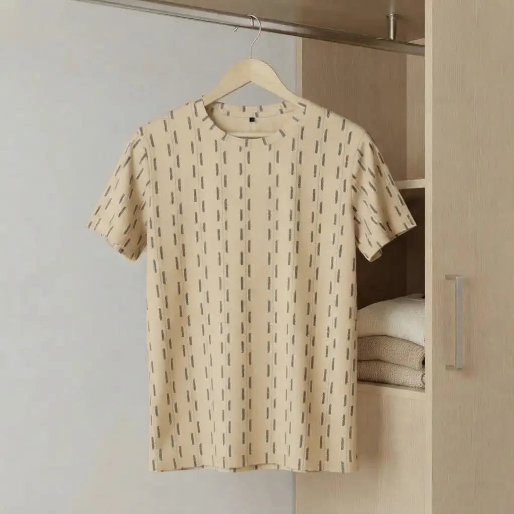 White and Grey Abstract Stripe Print Crewneck T-Shirt
