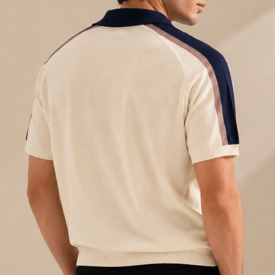 Cream Knitted Contrast Polo