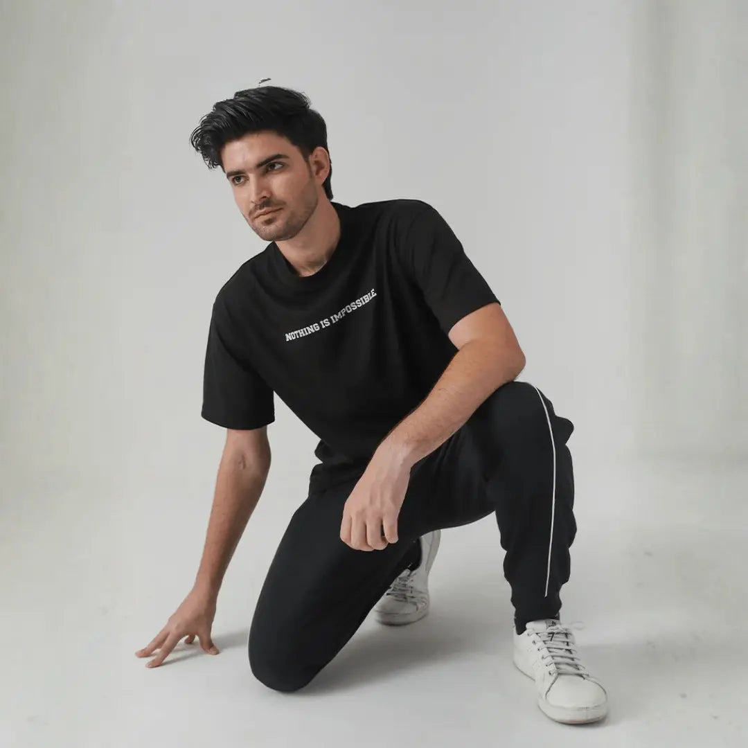 Men's Black Graphic Print Crew Neck T-Shirt
