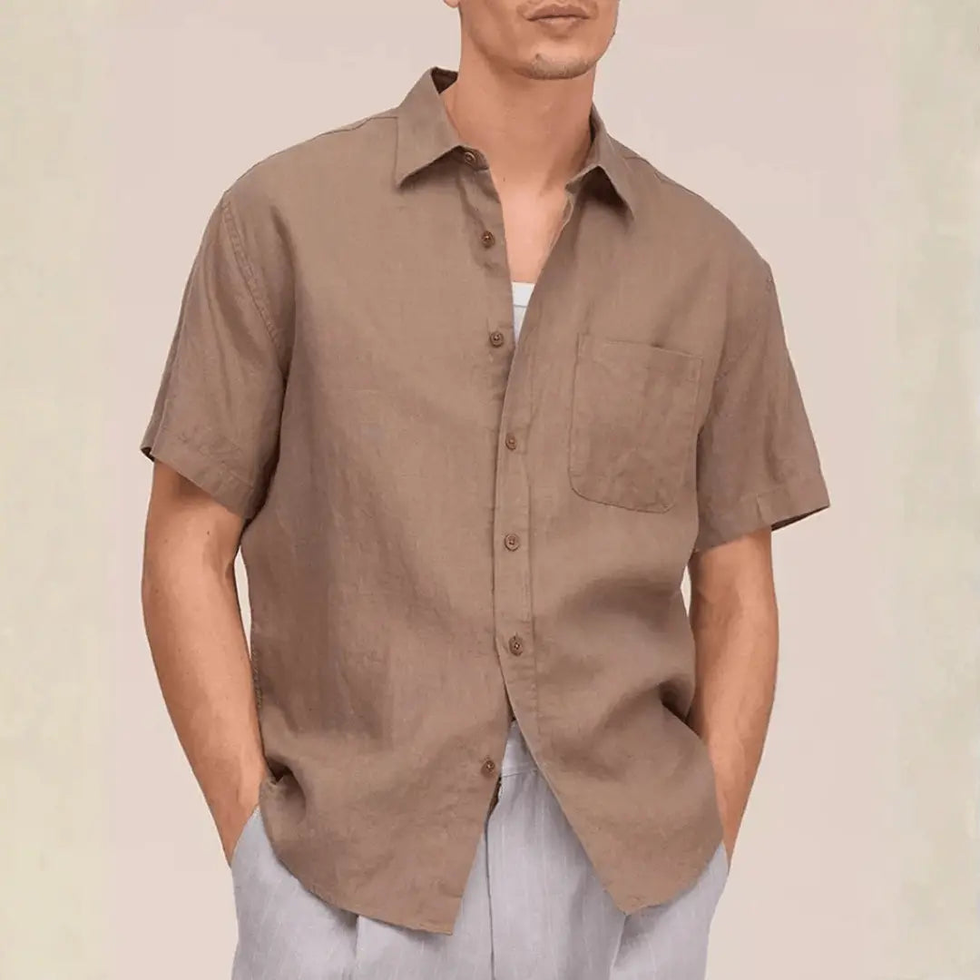 Men's Taupe Linen Short Sleeve Shirt