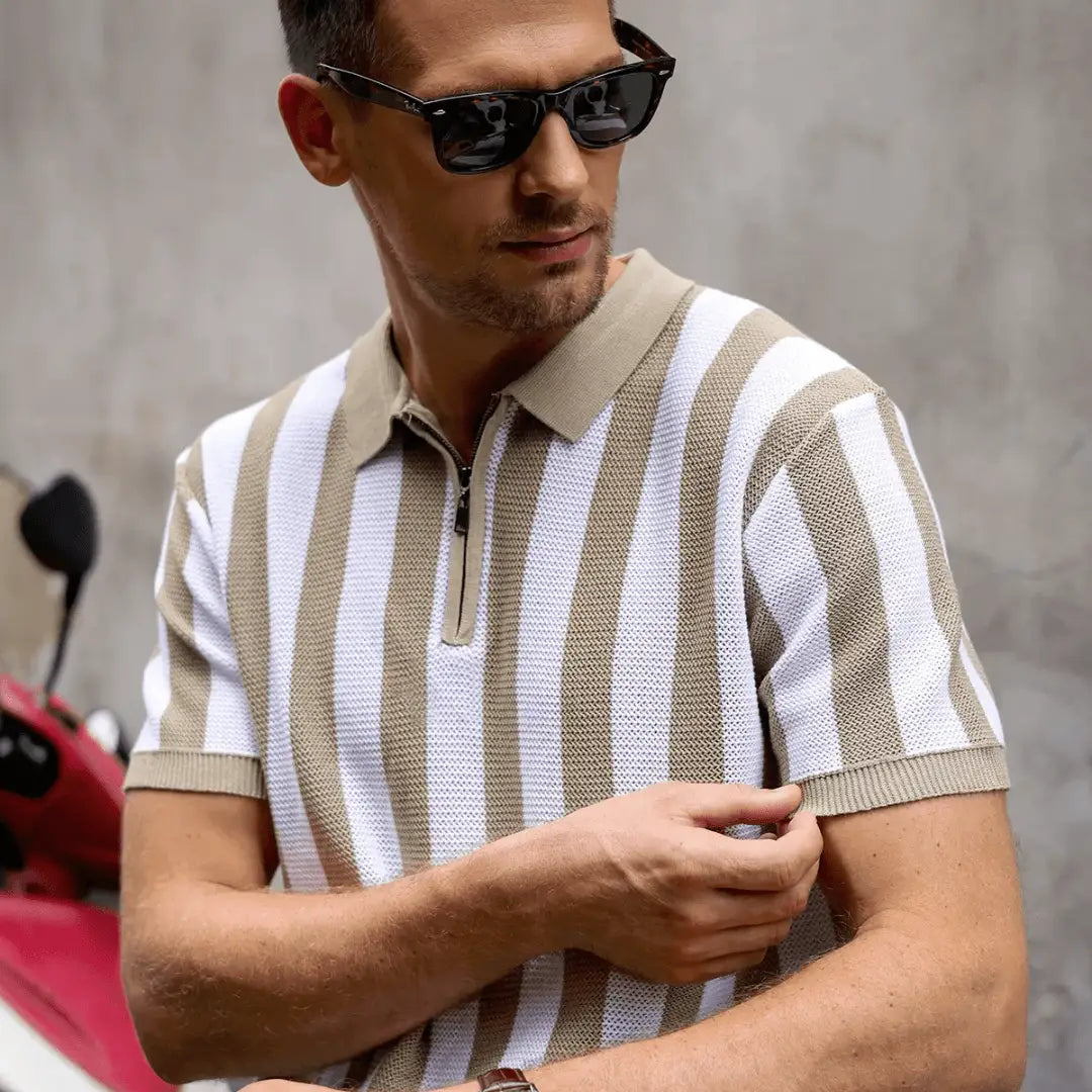 Men's Fawn Striped Flat Knit Polo