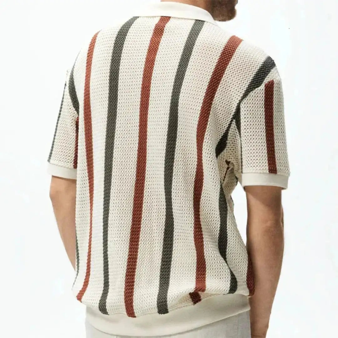 Men's Striped Hollow Knit Polo Shirt