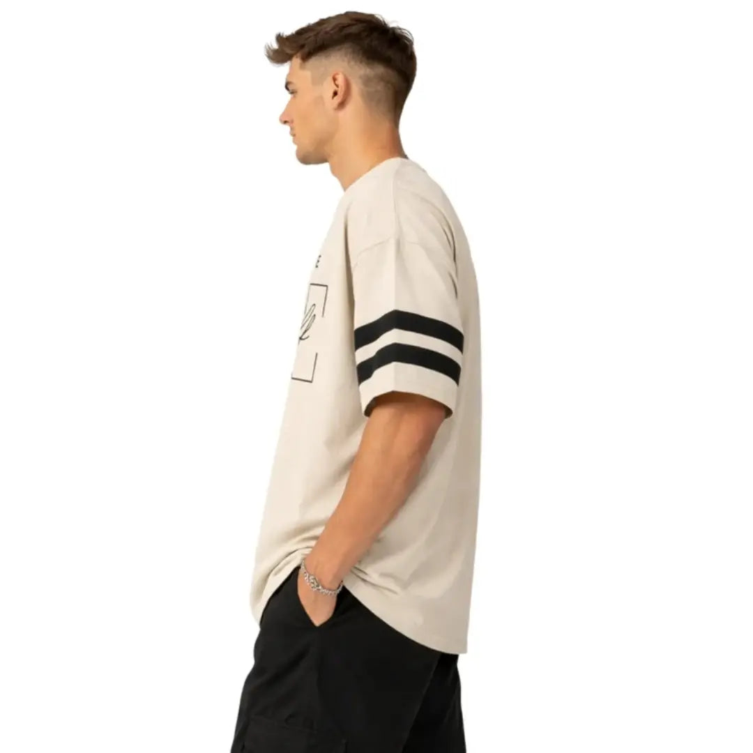 Graphic Printed Drop Shoulder T-Shirt – Beige