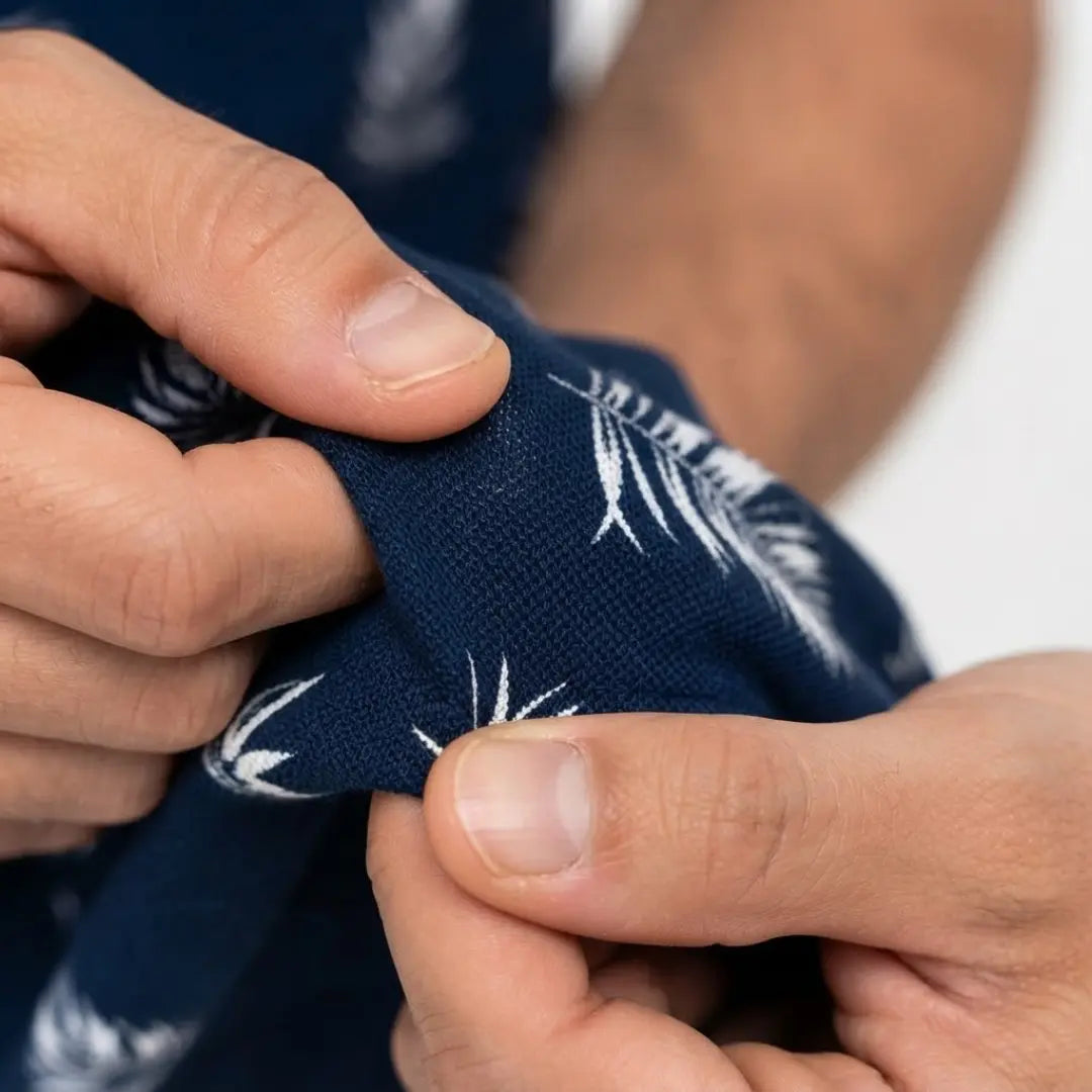 Men's Tropical Leaf Print Piqué Cotton Polo Shirt – Navy Blue