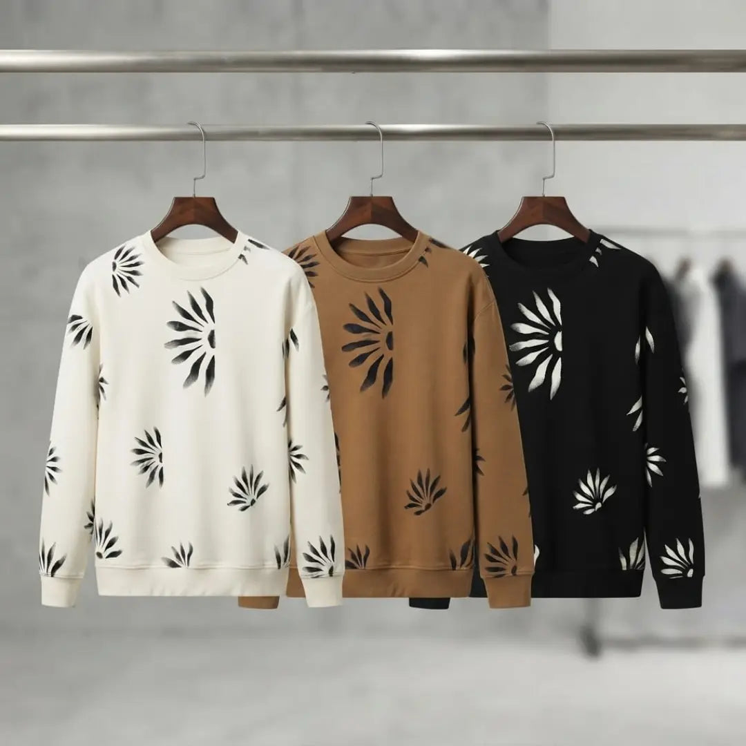 White Sunburst Pattern Long-Sleeve Sweatshirt