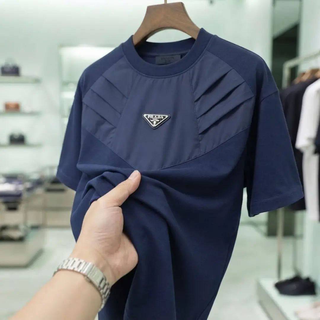 Men's Navy Chevron Panel Crew Neck T-Shirt