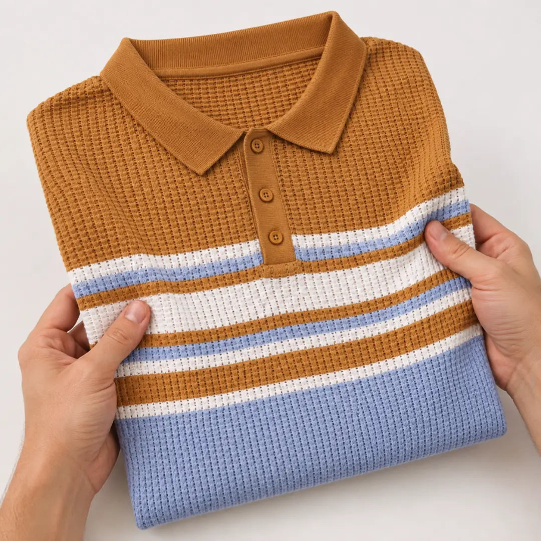 Jacquard Stripe Knit Polo – Tan Brown