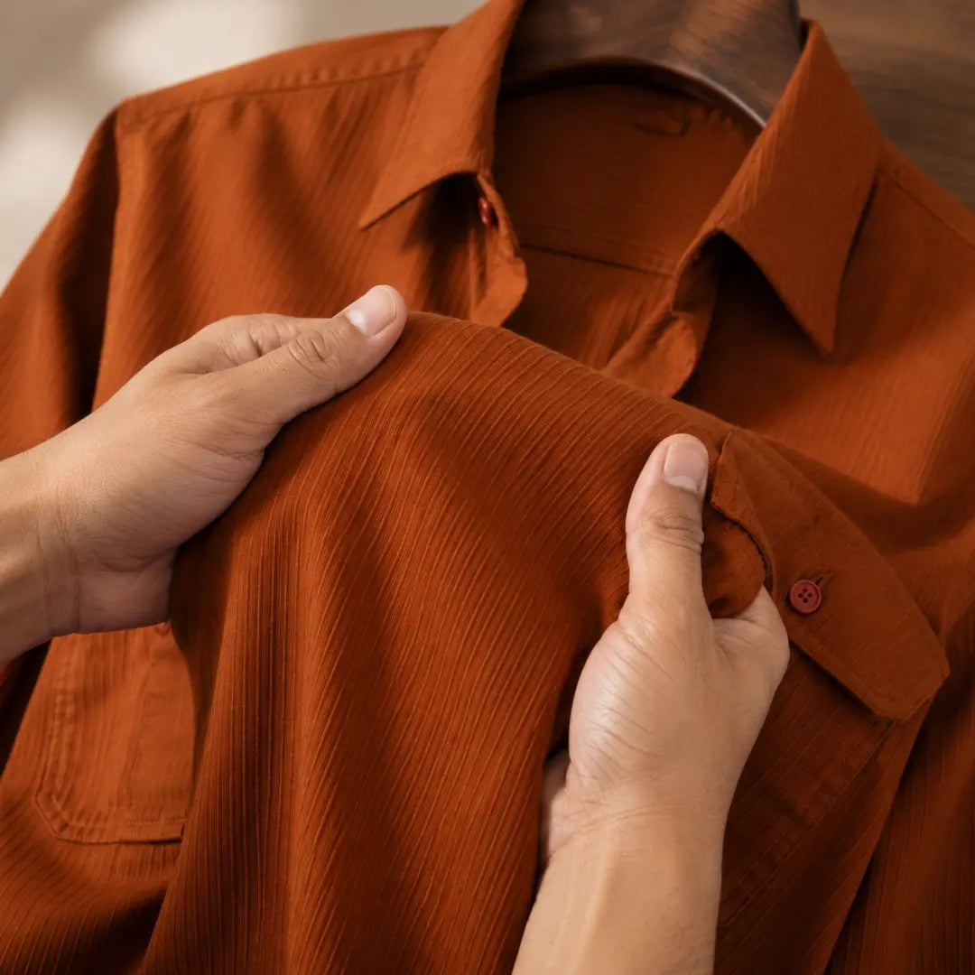 Men's Rust Textured Utility Casual Shirt