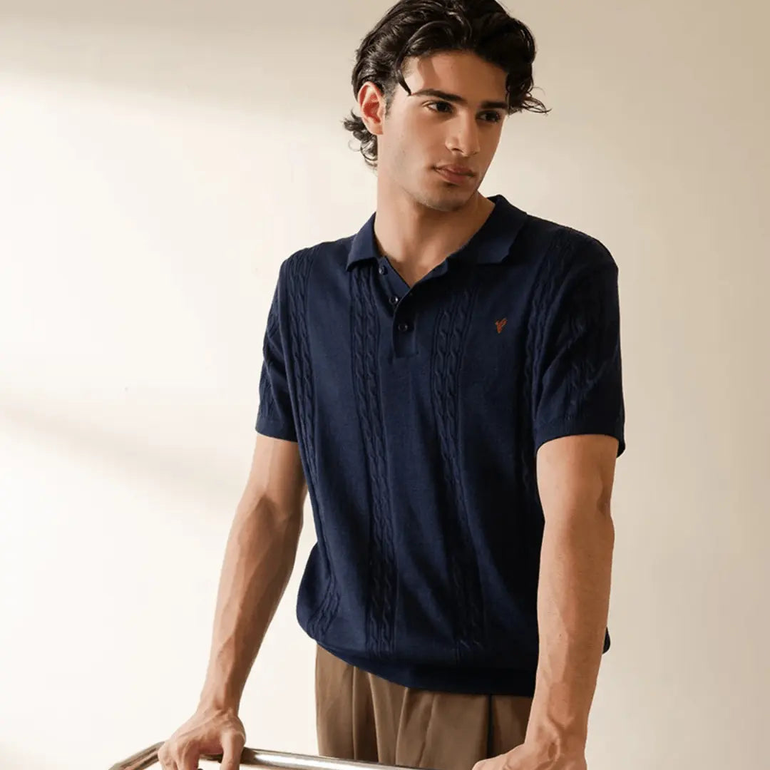 Modern Cable Knit POLO Standard Navy