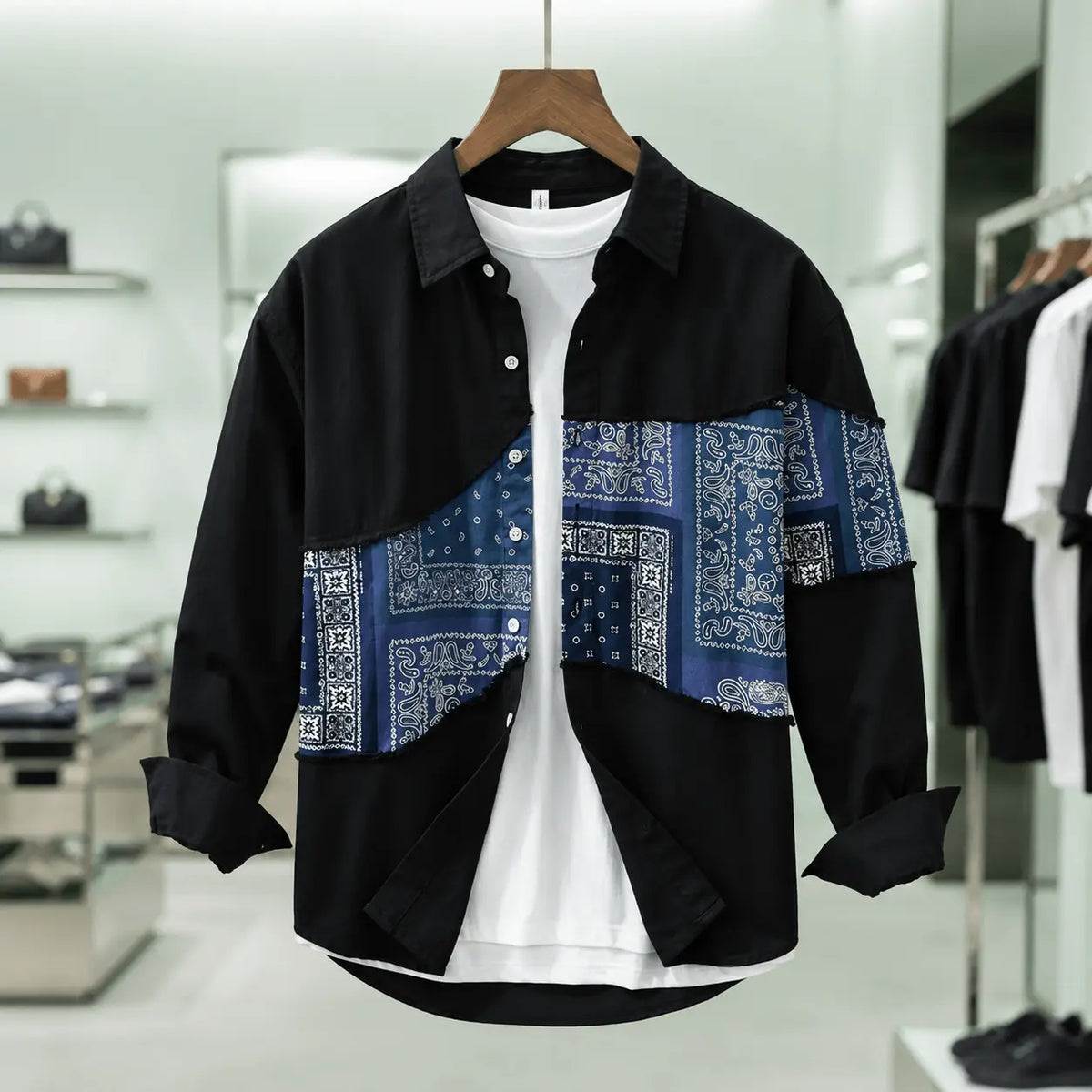 Men's Paisley Patchwork Cotton Shirt