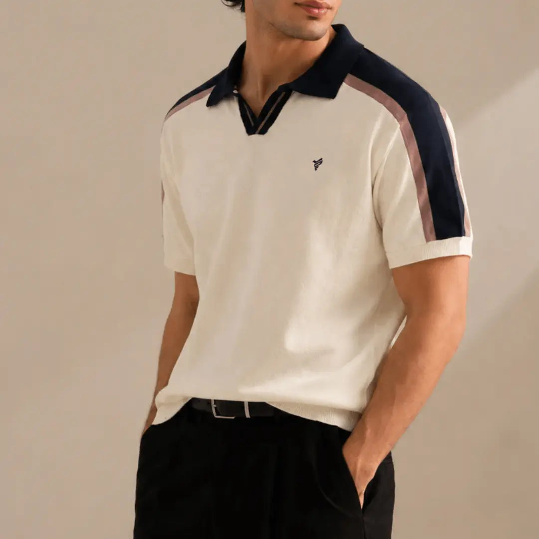 Cream Knitted Contrast Polo