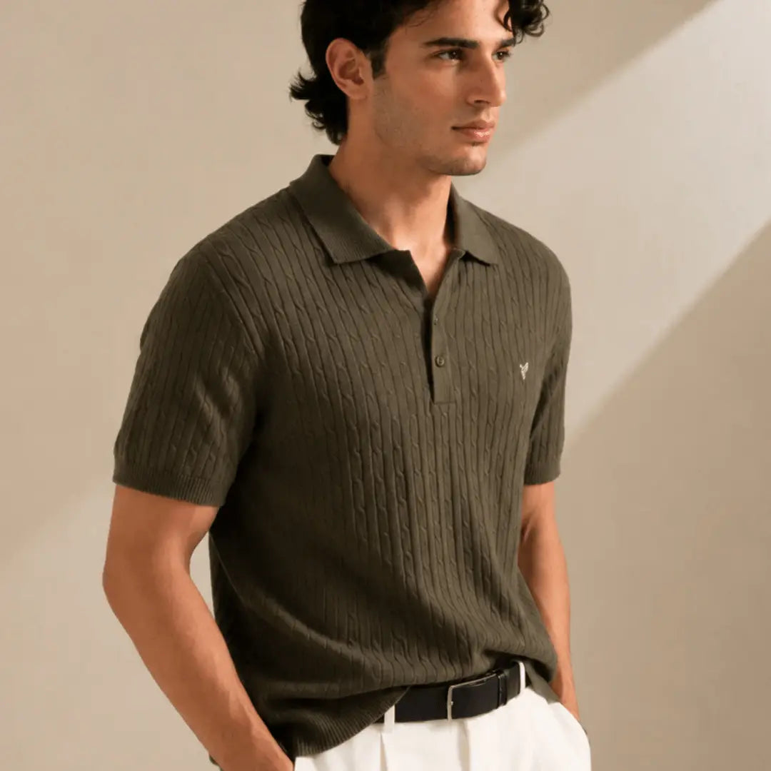 Olive Green Cable Knit POLO
