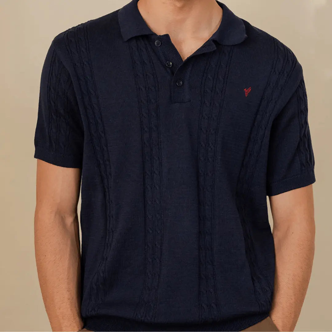 Modern Cable Knit POLO Standard Navy