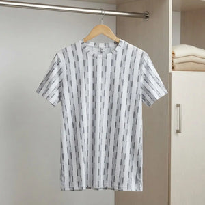 White and Grey Abstract Stripe Print Crewneck T-Shirt