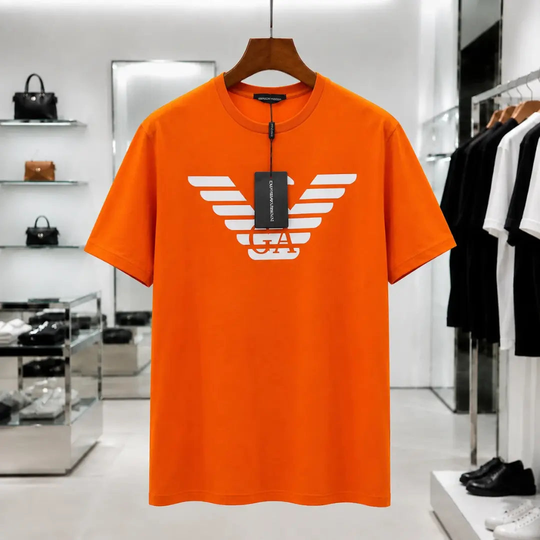 Orange Graphic Print Crew Neck Short-Sleeve T-Shirt