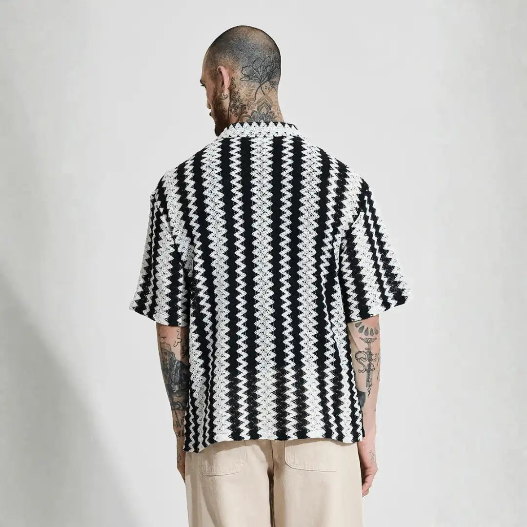 Black Oversized Fit Crochet Shirt