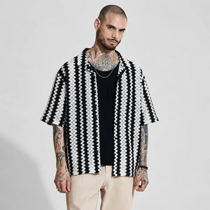 Black Oversized Fit Crochet Shirt