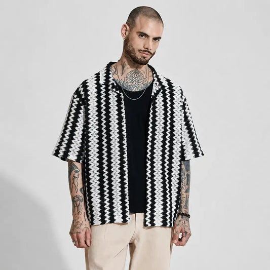 Black Oversized Fit Crochet Shirt