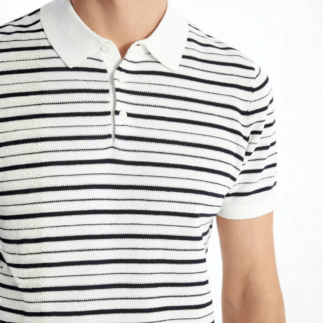 Classic Men's Striped Polo Collar Knit T-Shirt