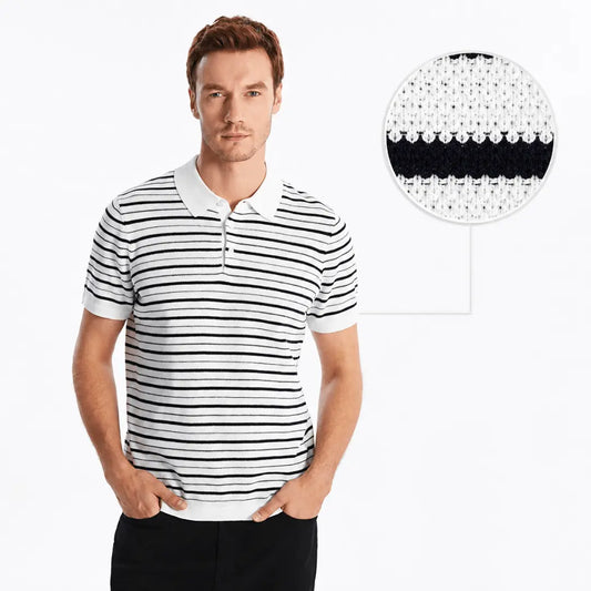 Classic Men's Striped Polo Collar Knit T-Shirt