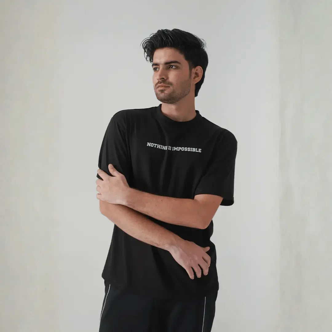 Men's Black Graphic Print Crew Neck T-Shirt