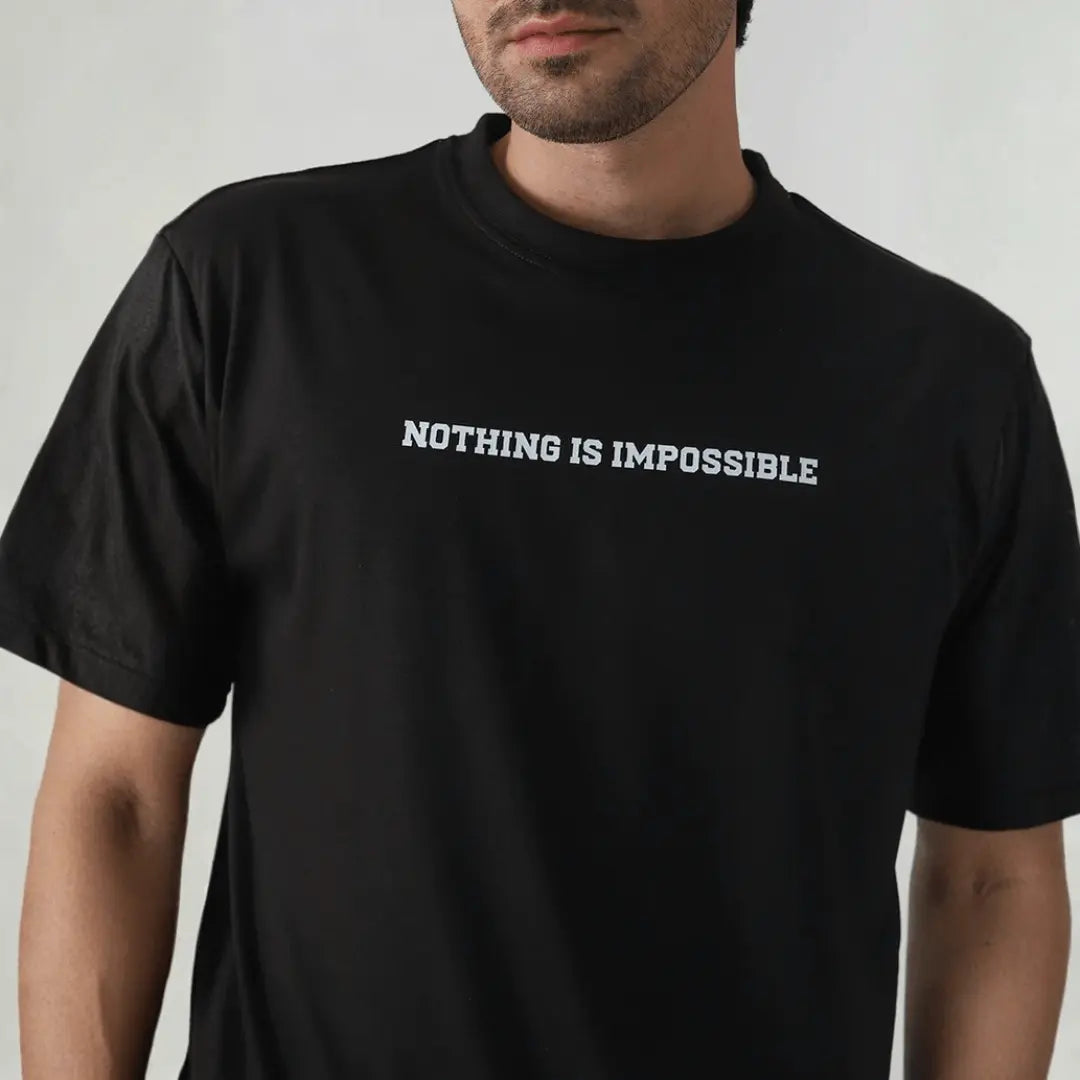 Men's Black Graphic Print Crew Neck T-Shirt
