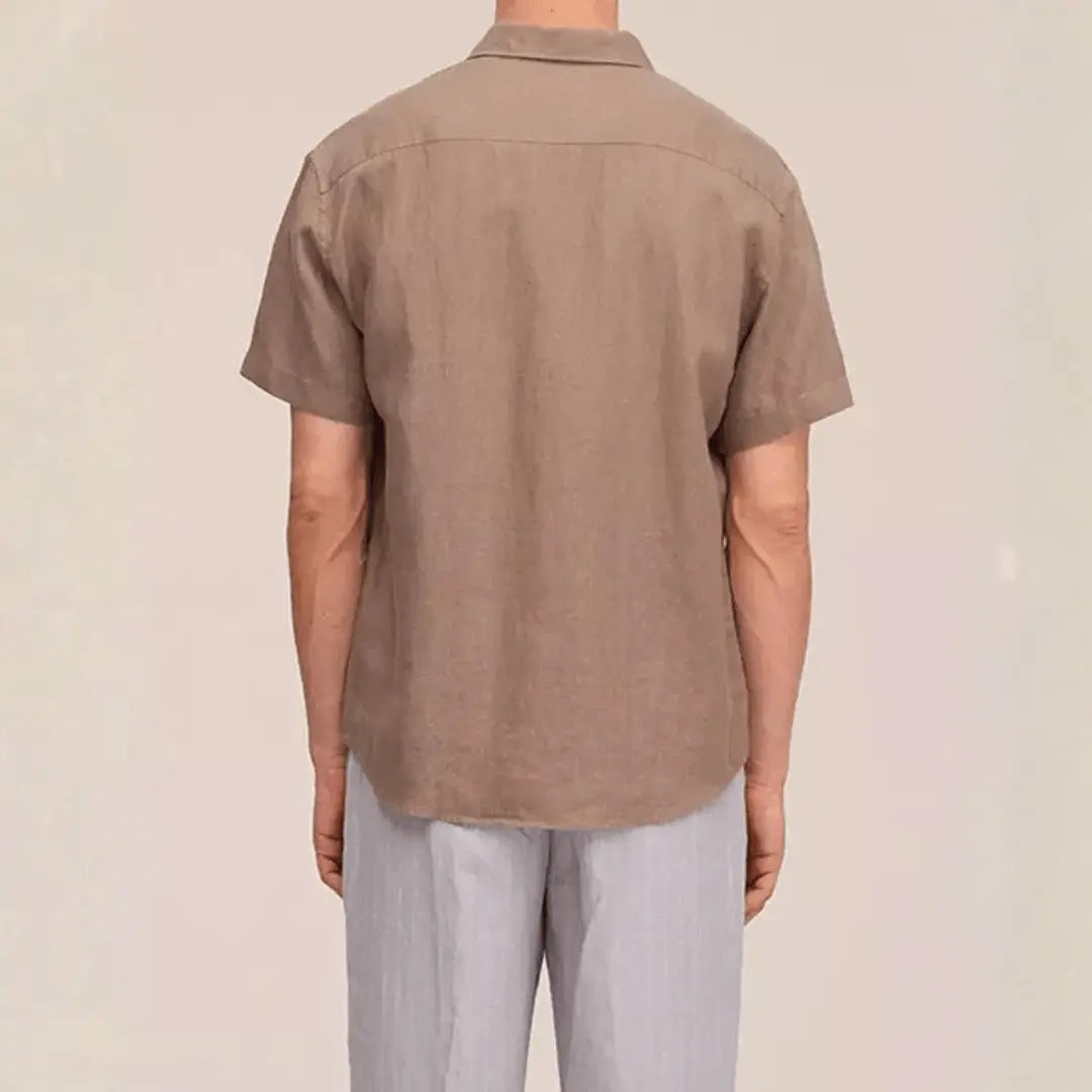 Men's Taupe Linen Short Sleeve Shirt