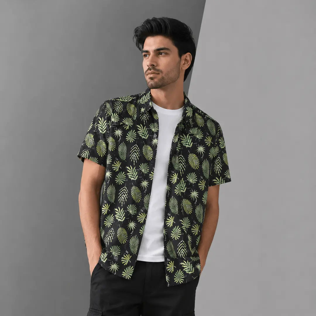 Tops Short Sleeve Button-Up Beach Shirt for Men's