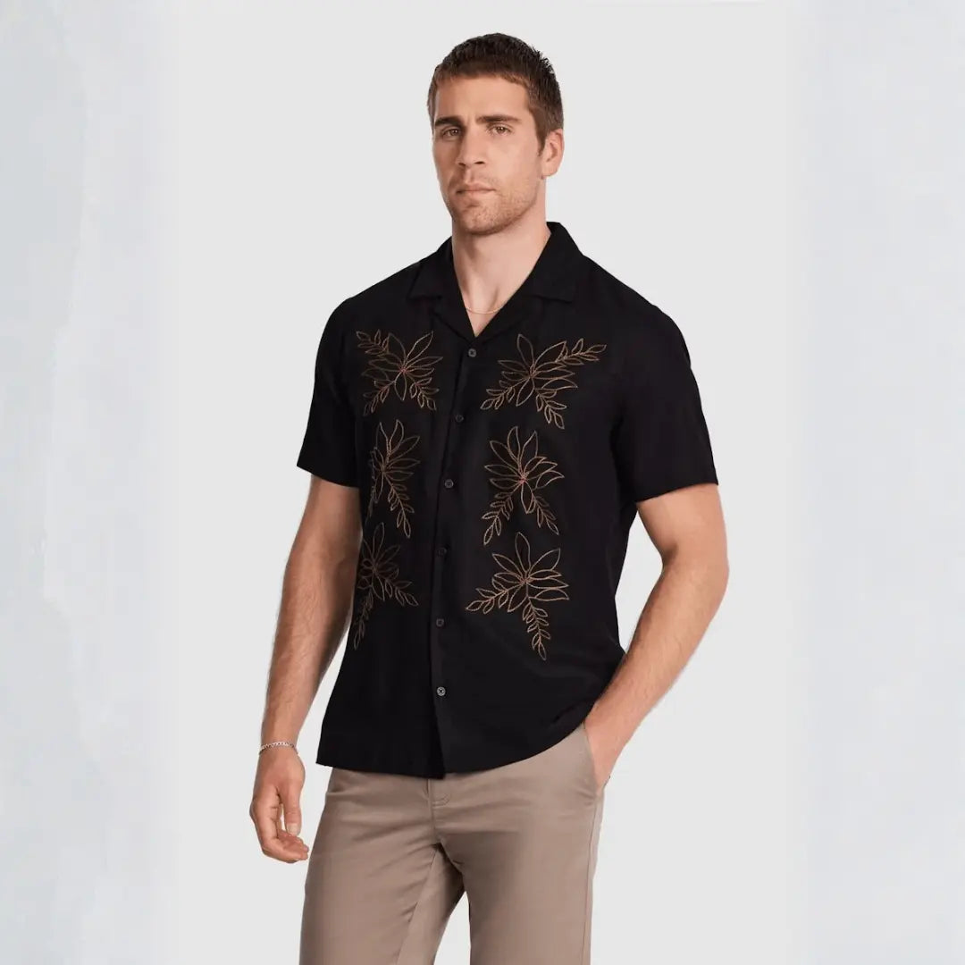 Black Kota Embroidered Linen Shirt