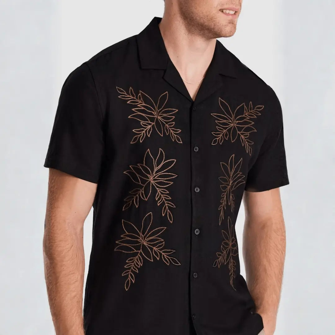 Black Kota Embroidered Linen Shirt