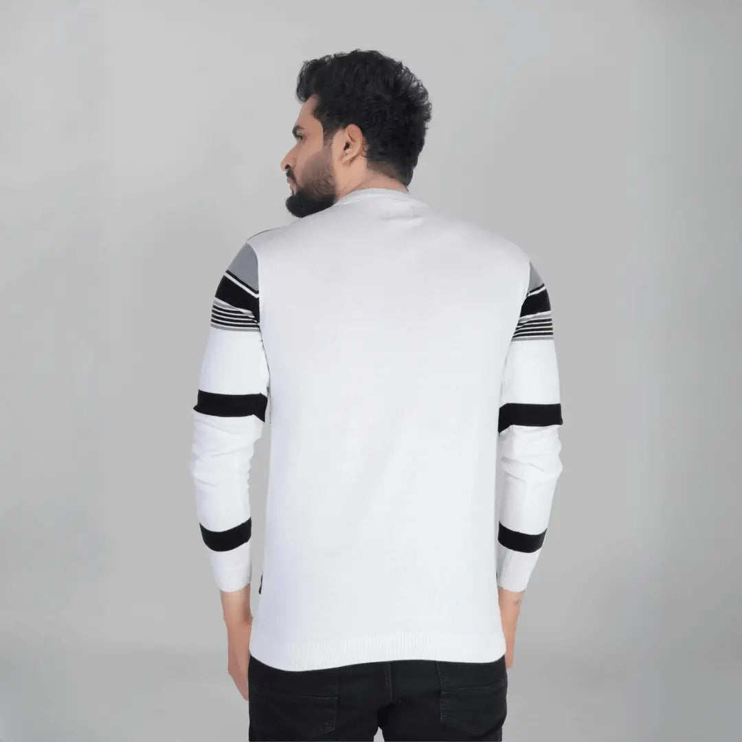 Men's Striped Round Neck Pure Cotton Grey & White T-Shirt