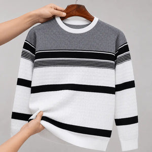 Men's Striped Round Neck Pure Cotton Grey & White T-Shirt
