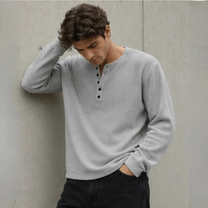 NOOK Men Self Design Henley Neck Cotton Blend Grey T-Shirt