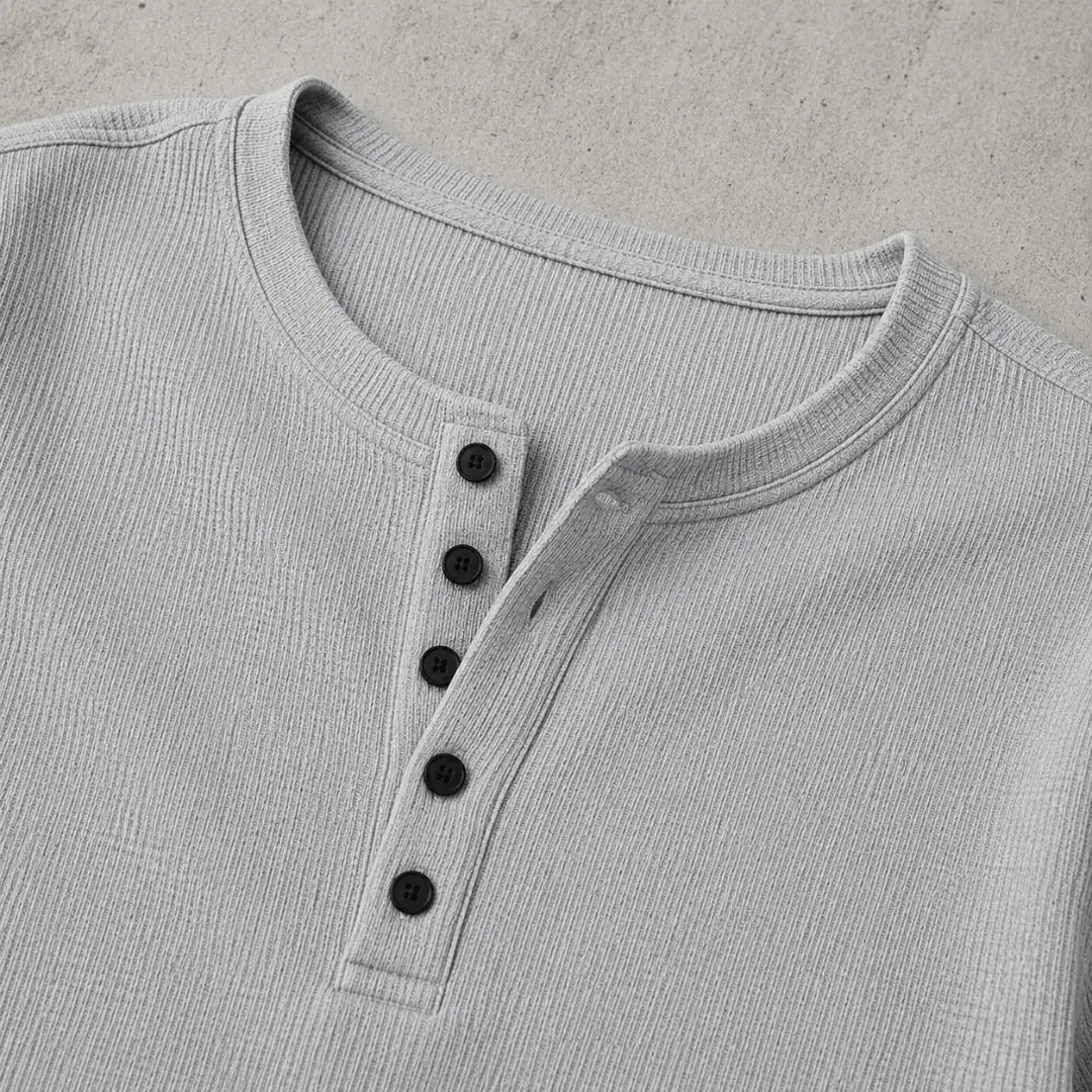 NOOK Men Self Design Henley Neck Cotton Blend Grey T-Shirt
