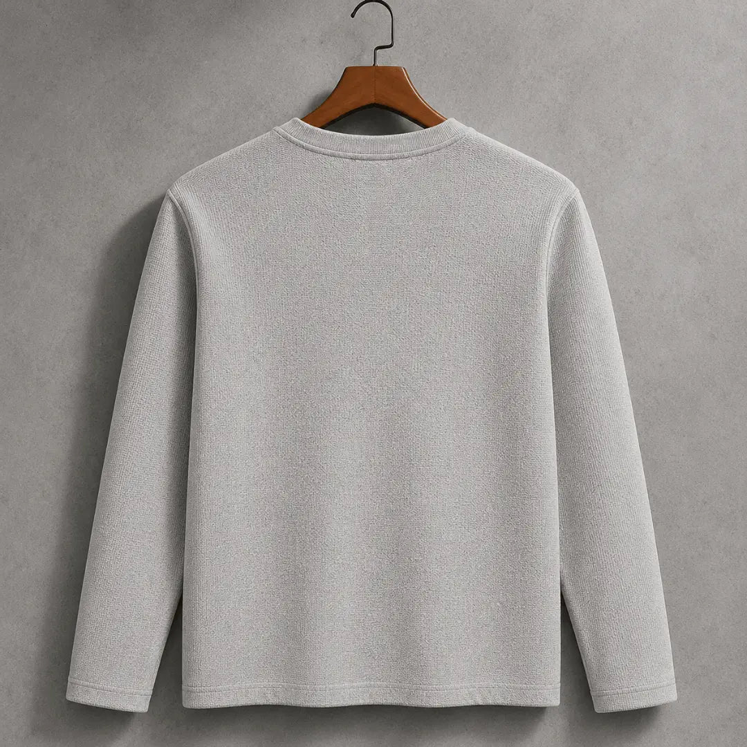 NOOK Men Self Design Henley Neck Cotton Blend Grey T-Shirt