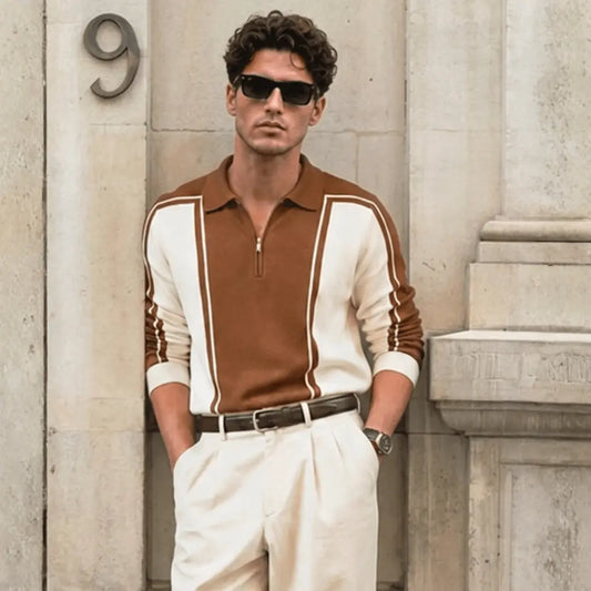 Brown-White Colour Blocked Polo T-Shirt – 100% Cotton