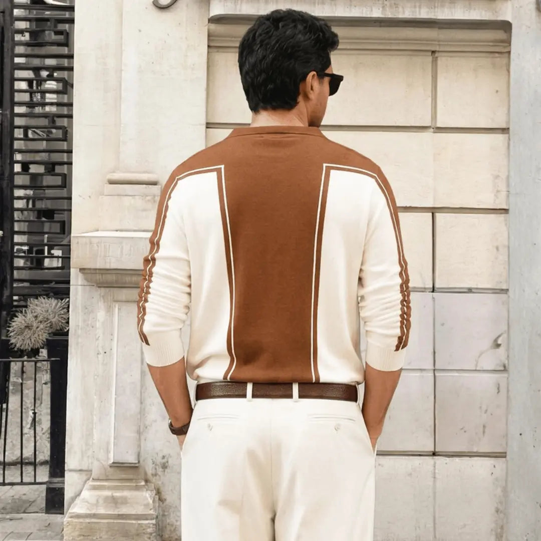 Brown-White Colour Blocked Polo T-Shirt – 100% Cotton