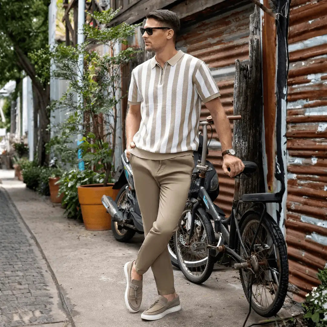 Men's Fawn Striped Flat Knit Polo