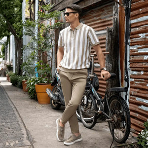 Men's Fawn Striped Flat Knit Polo