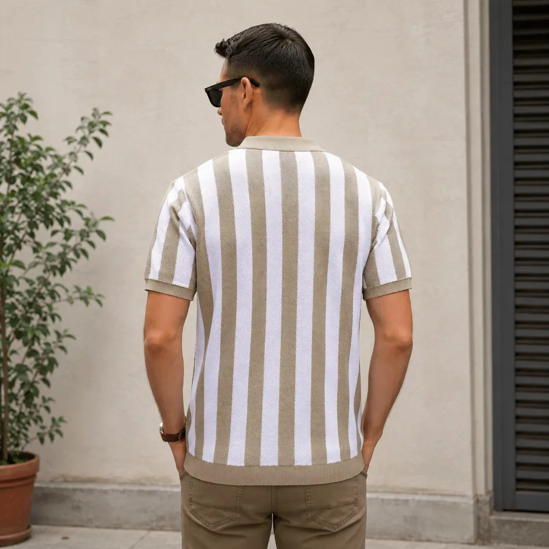 Men's Fawn Striped Flat Knit Polo