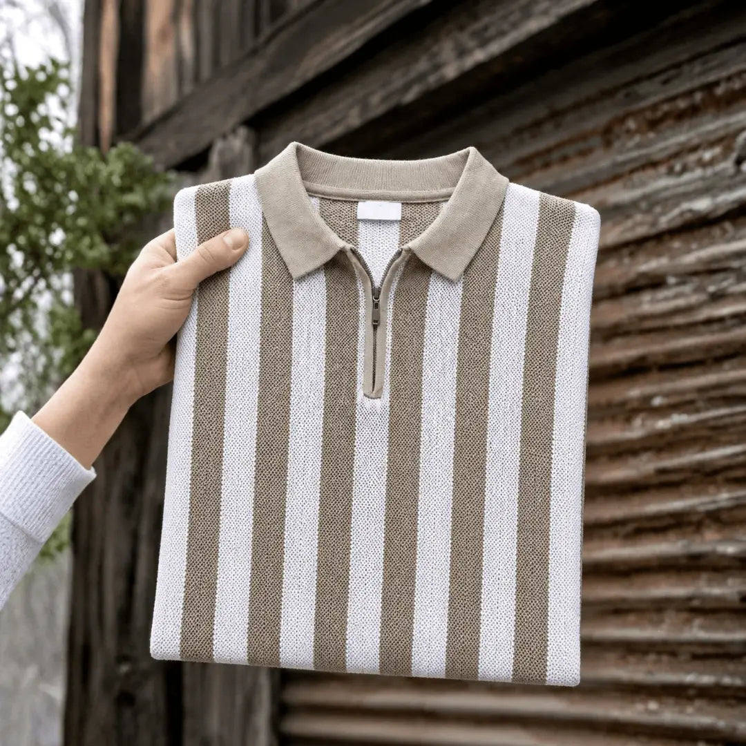 Men's Fawn Striped Flat Knit Polo