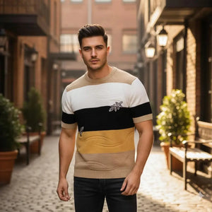 Men's Multicolor Self Design Cotton T-Shirt