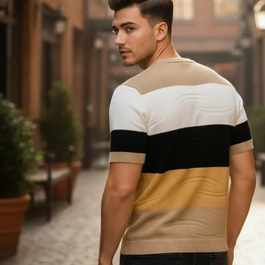 Men's Multicolor Self Design Cotton T-Shirt