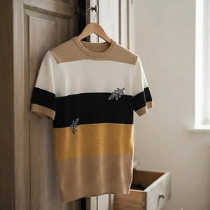 Men's Multicolor Self Design Cotton T-Shirt