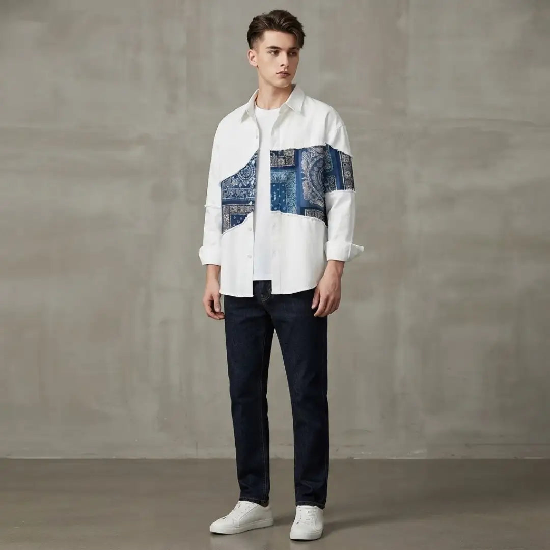 Men's Paisley Patchwork Cotton Shirt