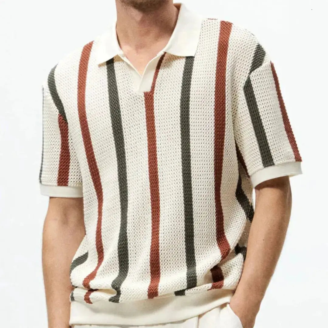 Men's Striped Hollow Knit Polo Shirt