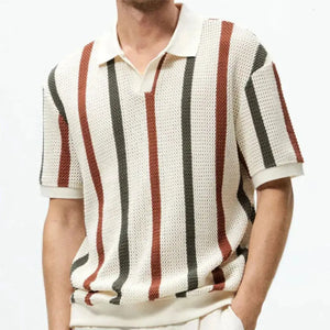 Men's Striped Hollow Knit Polo Shirt