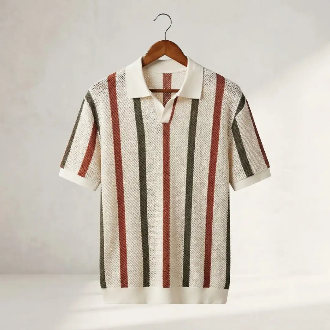 Men's Striped Hollow Knit Polo Shirt
