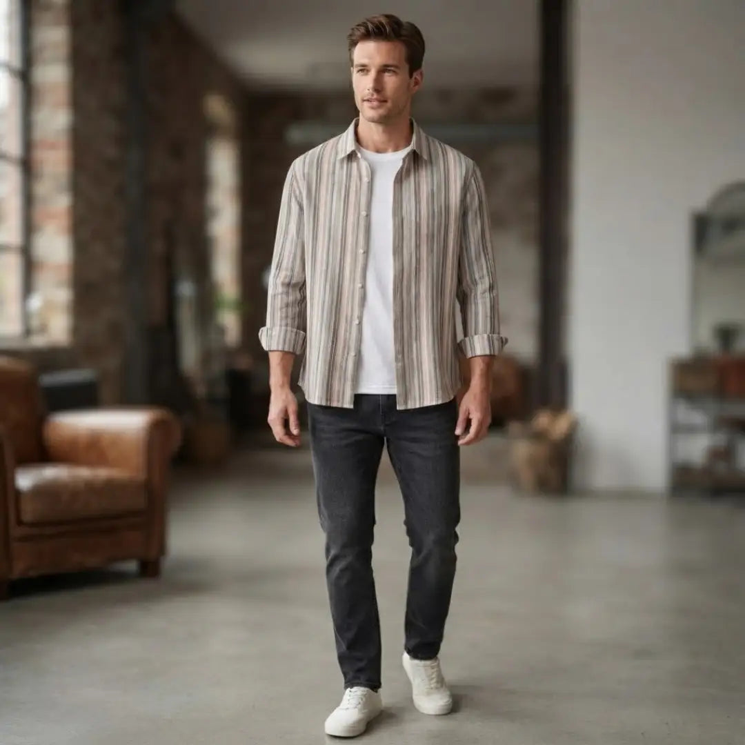 Men's Slim Fit Striped Casual Shirt