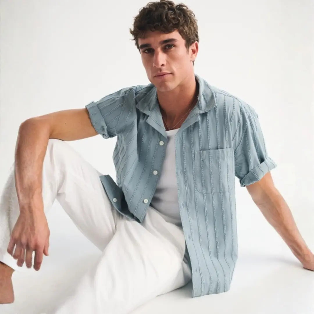 Men's Sky Blue Textured Resort Shirt